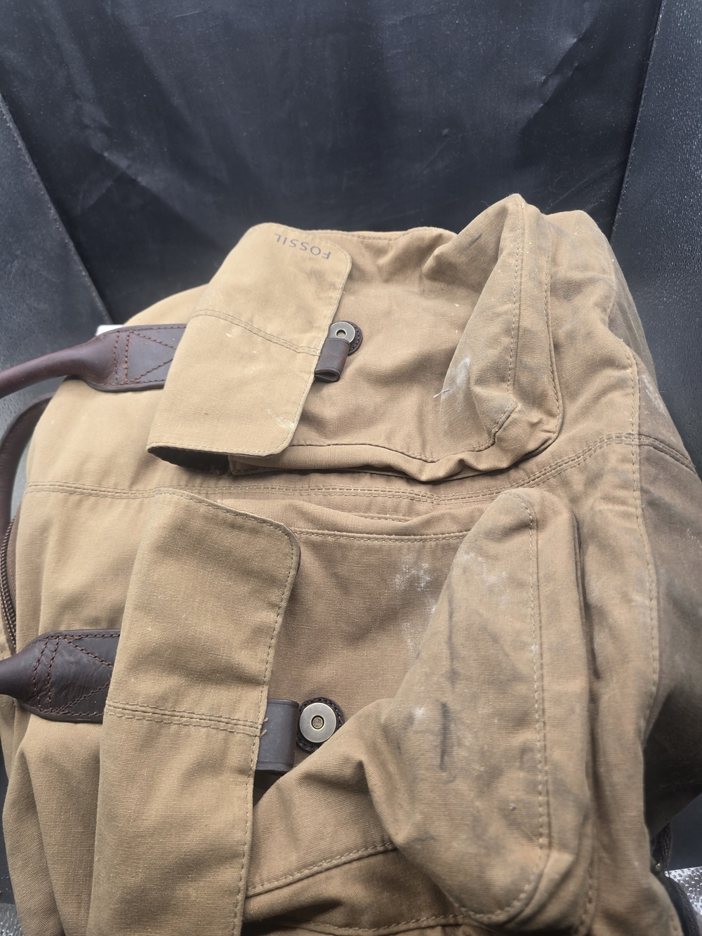 Fossil Brown Canvas Duffel Bag with Leather Accents